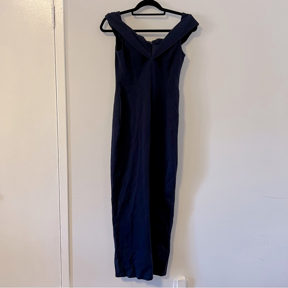 NICHOLAS Ponti Knot Front Off Shoulder Gown in Deep Navy - Picture 4 of 8